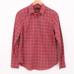 J Crew Red Blue Plaid‎ Popover Tunic Top Womens Western Country Preppy  Size 4